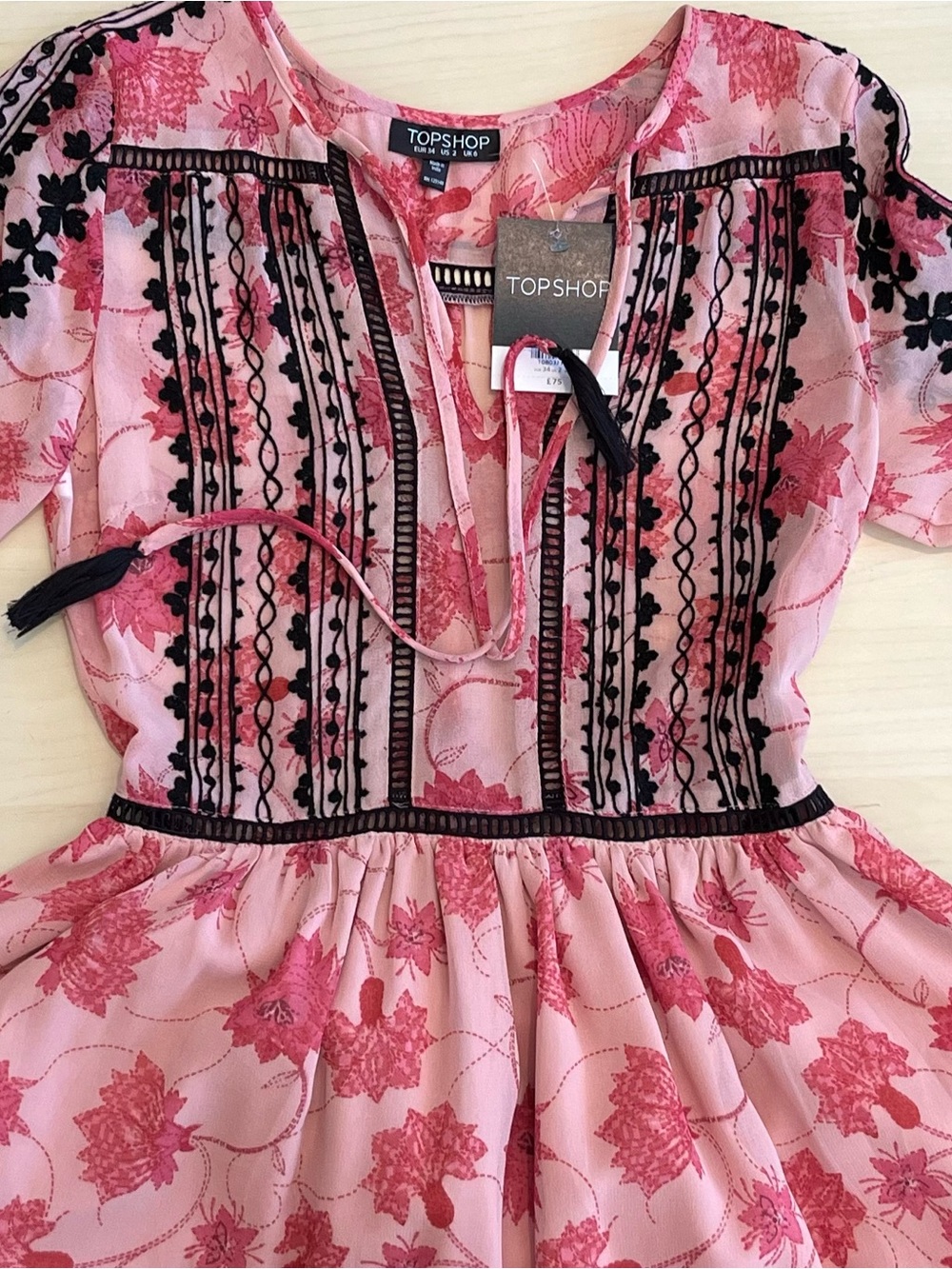 NWT TOPSHOP Embroidered Midi Dress 2  Floral Crochet Lace Boho